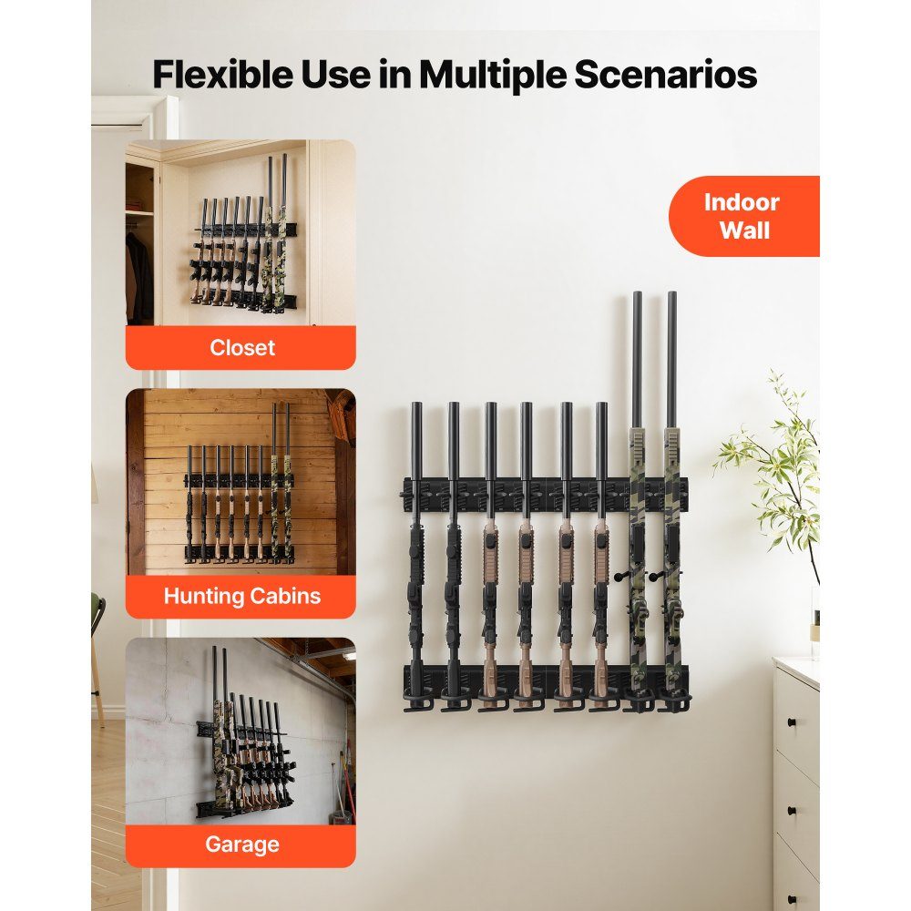 Gun Wall Mount for 8 Rifles (Shotguns), Adjustable Carbon Steel Rifle Holder, Gun Holder with Screws, Gun Storage, Gun Rack for Home, Garage, Shop, Hunting Lodge