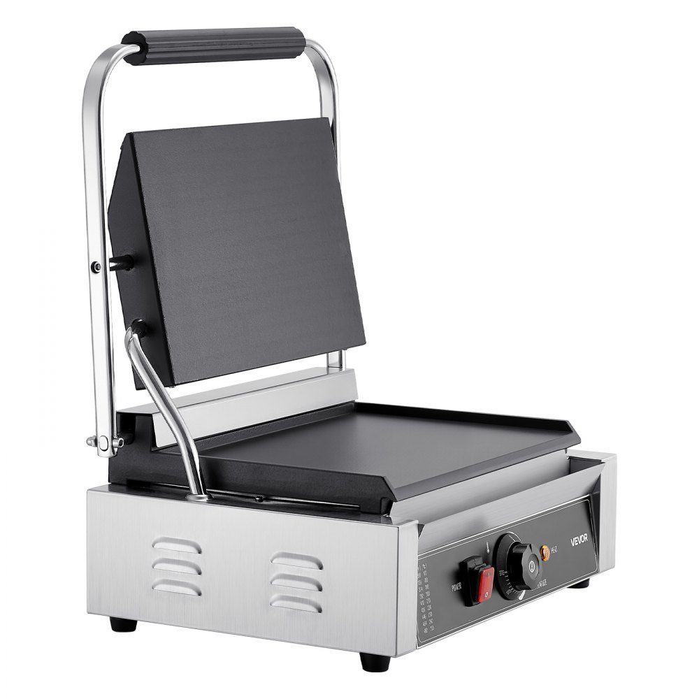Commercial Panini Grill, Contact Grill 2200 W, for Sandwiches, Steak, Bacon, Hamburgers, Sandwich Maker, Stainless Steel Press Grill with Handle & Temperature Controller & 34 x 23 cm Heating Plate, Panini Press