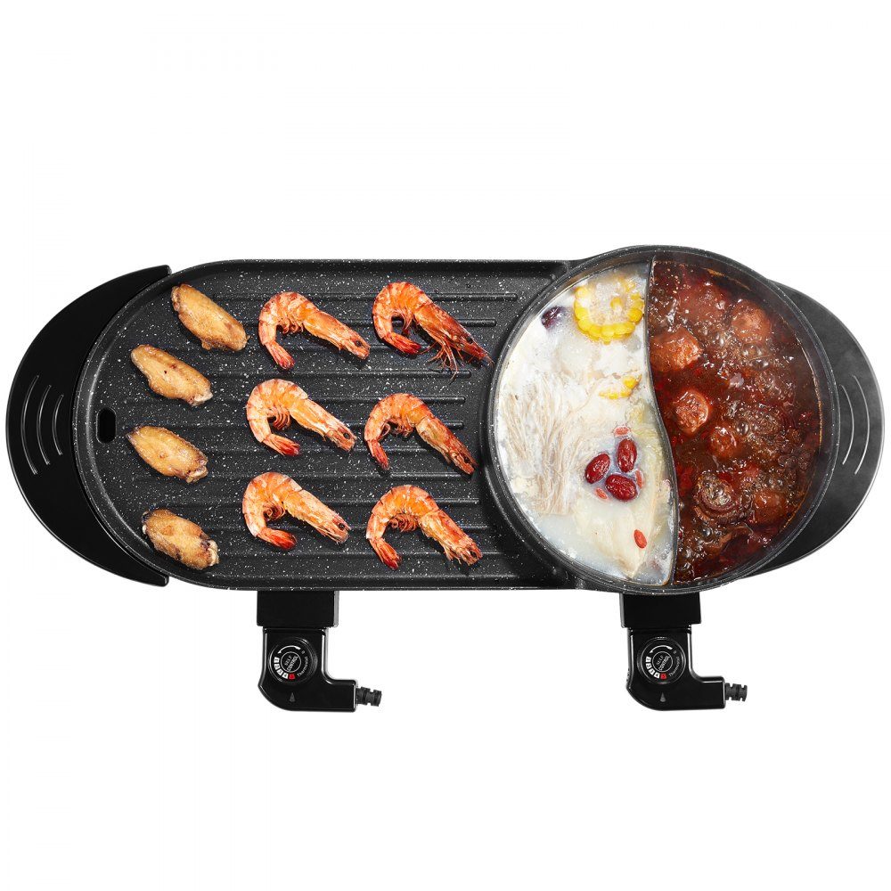 Hot Pot with Grill, 2200W 2-in-1 Electric Smokeless Grill and Hot Pot, Korean BBQ Shabu Dutch Oven with Separate Dual Temperature Control and Non-Stick Pans