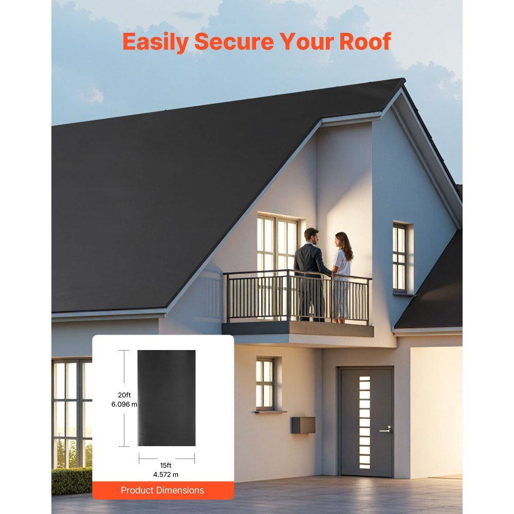 Roofing Sheet 4,572 x 6,096 m, Roof Sheet, 1.14mm EPDM Film, Carport Sealing, Durable & Weather Resistant, Roof Sealing, Roof Underlayment for Motorhomes, Roofs, Ponds