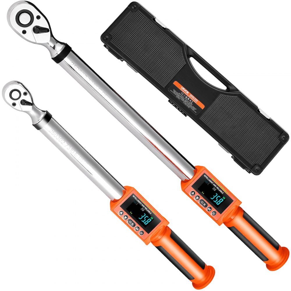 1/2 3/8" Drive Digital Torque Wrench Set, 72 Teeth ±2% Precise Electronic Torque Wrench with Preset Value, Buzzer and LED Notification, Car Repair