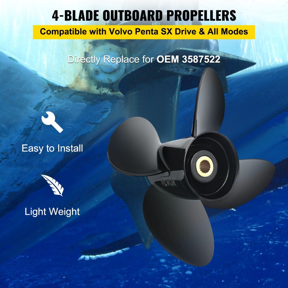Outboard Propeller Replacement for OEM 3587522 4-Blatt 14-1/4" x 19" Pitch Aluminum Boat Propeller Compatible with Volvo Penta SX Drive All Models 19 Splines Right Hand