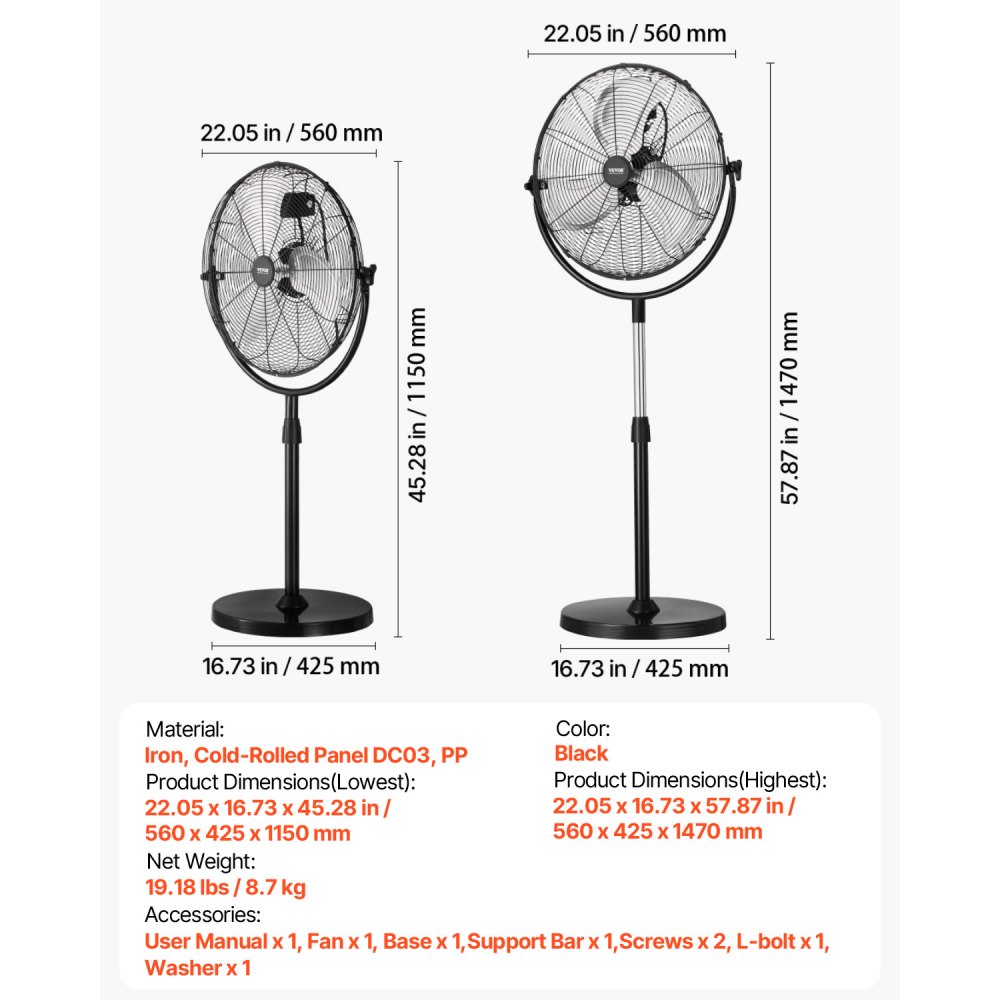 Ventilateur sur pied industriel, ventilateur de 560 mm avec hauteur réglable de 115 à 147 cm, ventilateurs de sol avec 3 vitesses réglables, machine à vent pour salon, maison, bureau, noir Ventilateur sur pied industriel, ventilateur de 560 mm avec hauteur réglable de 115 à 147 cm, ventilateurs de sol avec 3 vitesses réglables, machine à vent pour salon, maison, bureau, noir