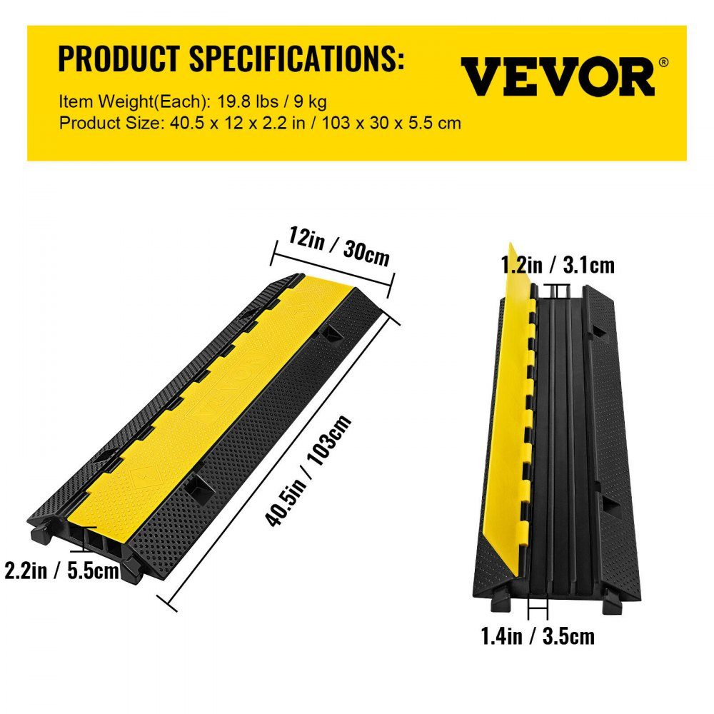 Kabelschutzmatte, Kabelkanal für den Außenbereich, Kabelschutz für Fußgänger, Bodenschutz für Kabel aus PVC und thermoplastischem Gummi, Brückenschutz, Rampe 103 x 30 x 5,5 cm