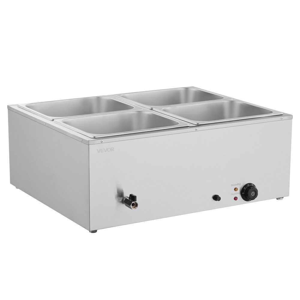 Réchauffeur de nourriture commercial (4 récipients de taille 1/2), récipient chauffant électrique en acier inoxydable de 1,5 kW avec couvercle et louche à soupe, réchauds pour restauration, restaurant, fête