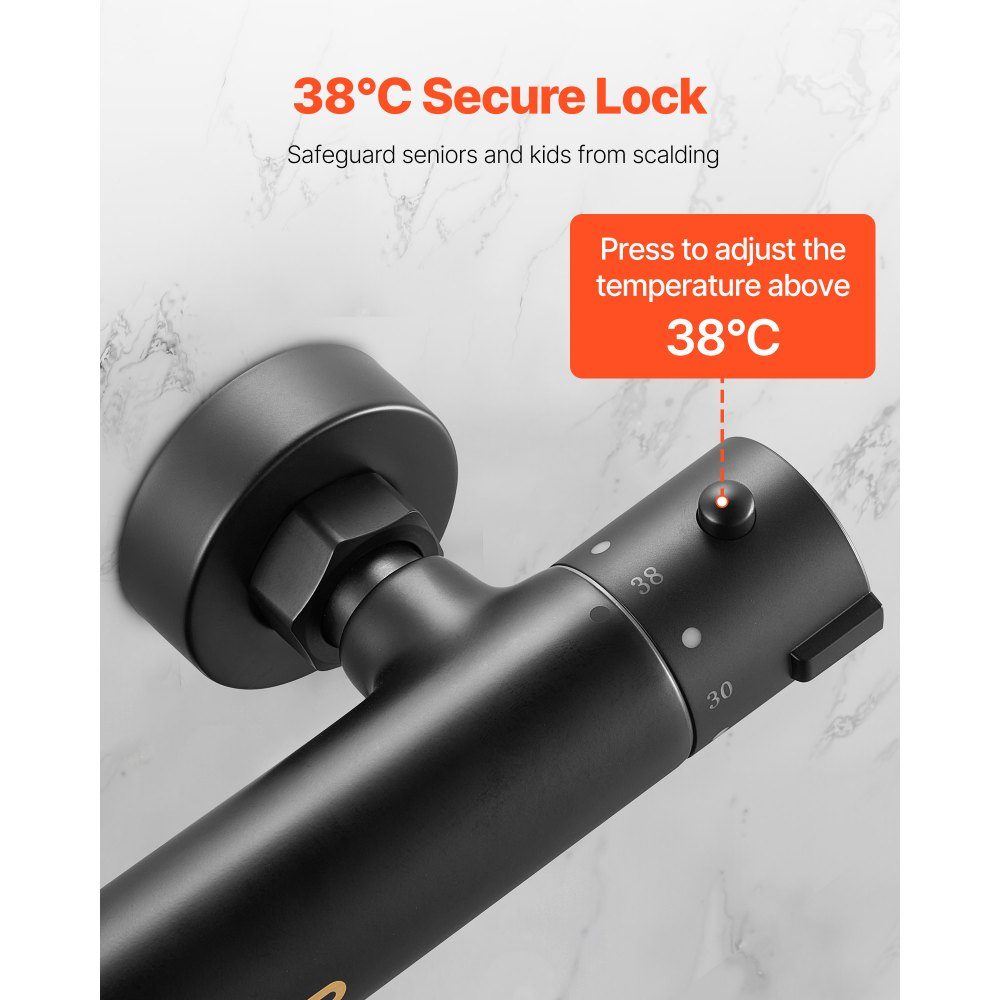 Shower Faucet with Thermostat Shower Faucet Shower Faucet with 38°C Safety Lock Shower Faucet Valve Bathtub Temperature Control Valves for Bathroom RV Hotel Matte Black