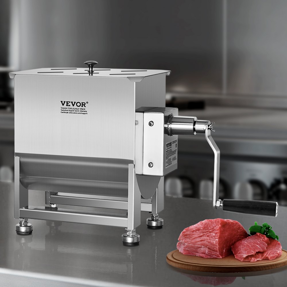 Handmatige vleesmixer, vleesverwerkingsapparatuur (maximaal mengen 13,61 kg vlees), roestvrijstalen vleesmixer, worstmixer met reductietandwiel, handmixer voor gehakt Handmatige vleesmixer, vleesverwerkingsapparatuur (maximaal mengen 13,61 kg vlees), roestvrijstalen vleesmixer, worstmixer met reductietandwiel, handmixer voor gehakt