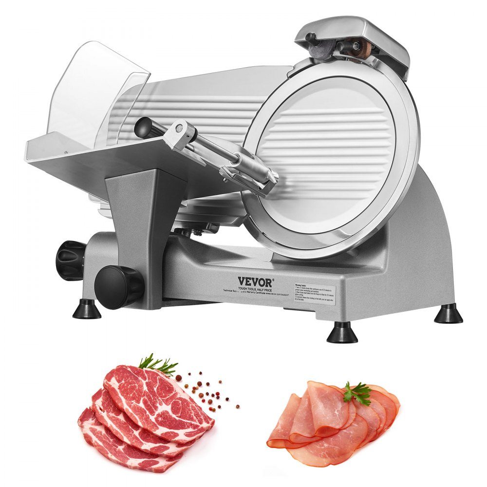 Trancheuse à viande commerciale 340 W trancheuse électrique polyvalente avec lame en acier au carbone de 10" épaisseur réglable de 0 à 15 mm pour la viande, le fromage, les légumes, etc.