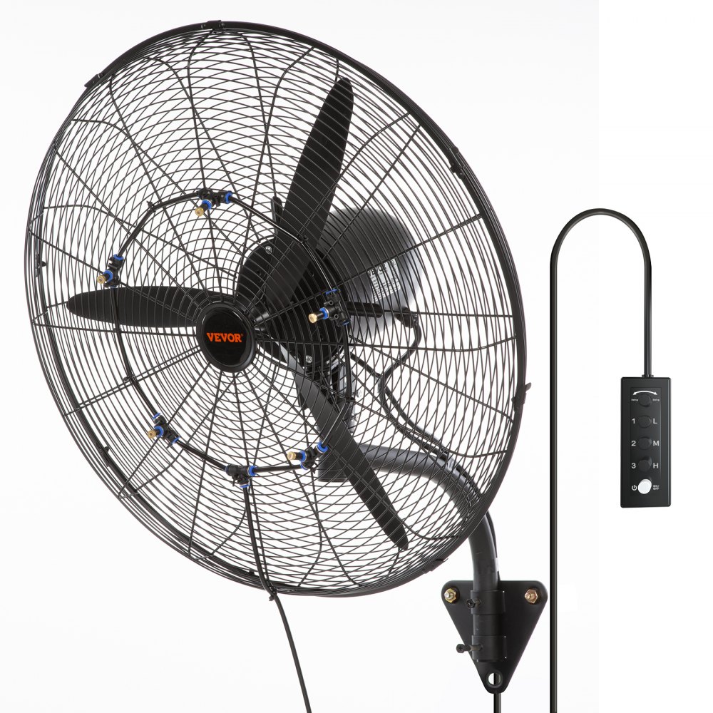 Mistventilator, 24" oscillerende waterdichte ventilator, 3 snelheden, 7000 CFM, commerciële of residentiële ventilator voor het koelen van magazijnen, kassen, werkplaatsen Mistventilator, 24" oscillerende waterdichte ventilator, 3 snelheden, 7000 CFM, commerciële of residentiële ventilator voor het koelen van magazijnen, kassen, werkplaatsen