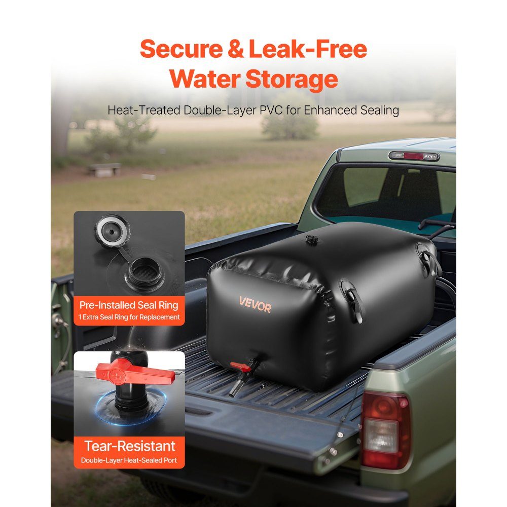 Water Bladder Storage Container, 240L Foldable Water Bag, 1000D PVC Water Container, Leakproof Water Container, Ideal for Camping, Garden Watering, RV & Emergencies, Black