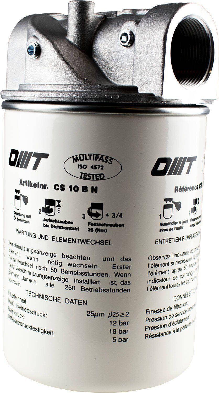 Spaltrohr-Rücklauffilter, hydraulisch, eingesetzt in hydraulischen Anlagen, z.B. für Kräne oder Aufzüge Hydraulischer Rücklauffilter OMTI10BNR