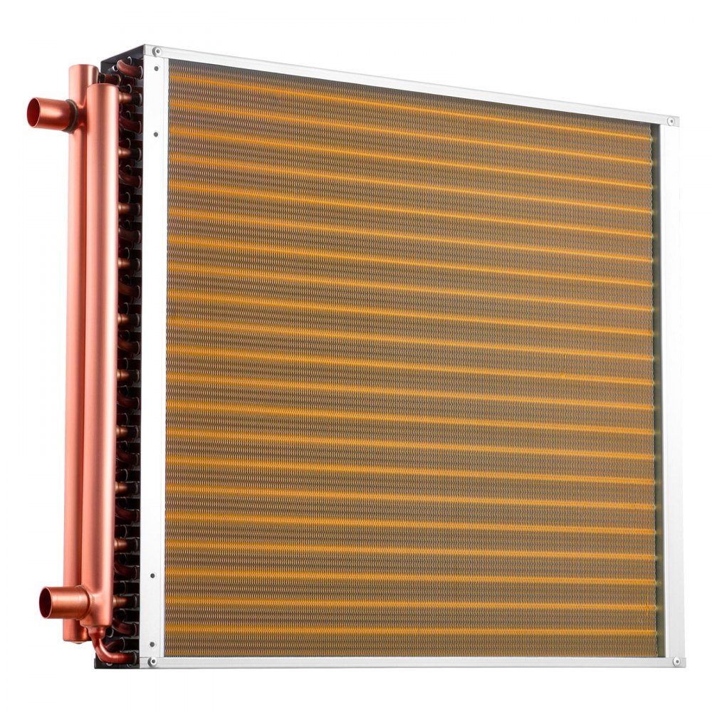 Échangeur de chaleur à ailettes 559x559mm, échangeur de chaleur 55,7kW avec connexions en cuivre et ailettes en aluminium, échangeur de chaleur eau-air avec pression de service de 2,5 MPa, échangeur de chaleur pour chauffer et refroidir l'intérieur