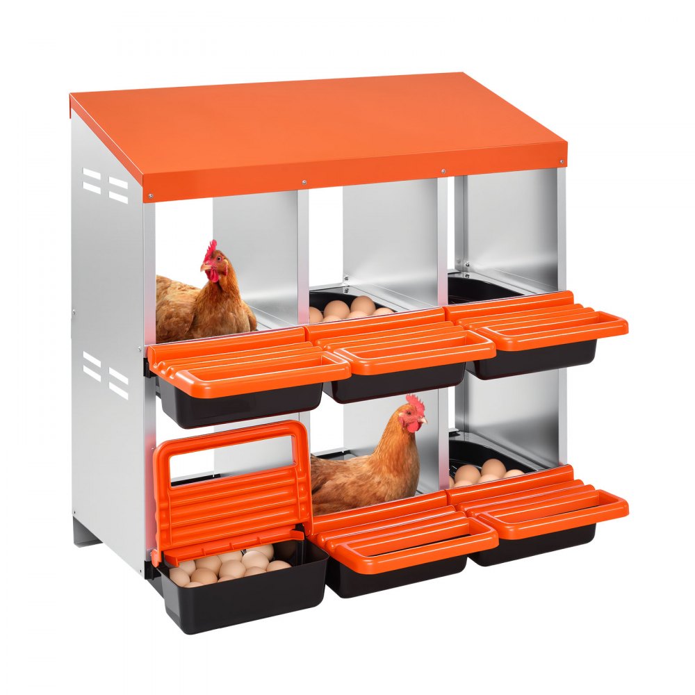 Legnest, 6 vakken, afrolnest van metaal, kippennest met beschermende opvangdeksels, afrolnest, borstnest voor kippen, eenden, kippen en ander gevogelte, 796x525x790 mm Legnest, 6 vakken, afrolnest van metaal, kippennest met beschermende opvangdeksels, afrolnest, borstnest voor kippen, eenden, kippen en ander gevogelte, 796x525x790 mm