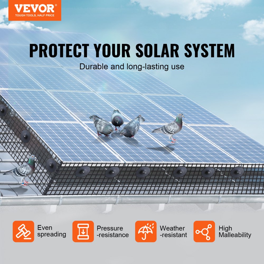 Solar Panel Bird Guard 60' x 100' Pigeon Repellent Solar Panel Screen with 100 Aluminum Alloy Fasteners Solar Panel Guard with Rustproof PVC Coating 1/2" Square Grid