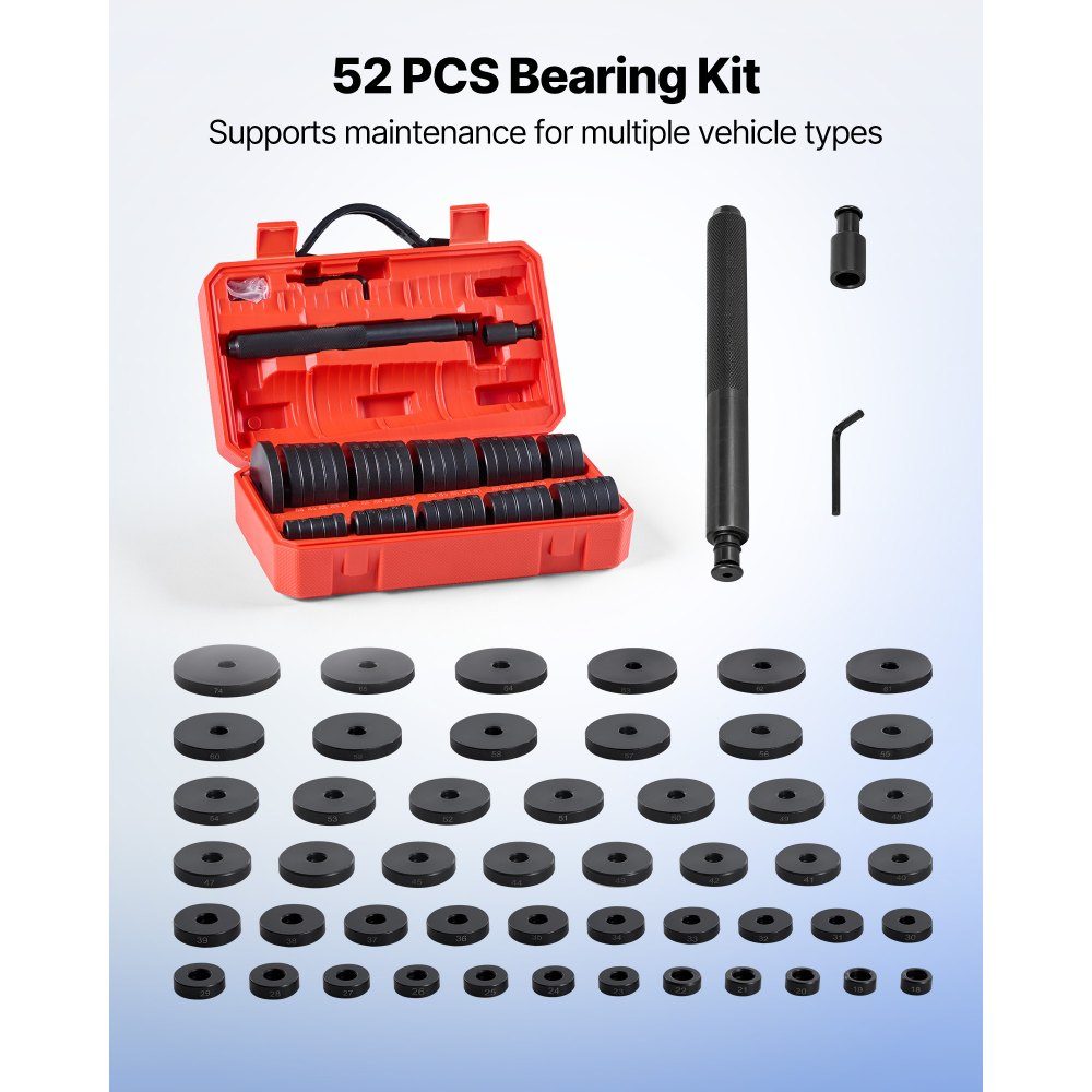 Bearing Press Set 52 Piece Bearing Ring Seal Driver Set with 49 Bushings and Handle Shaft Bushing Driver Tool Set Removal and Installation Carbon Steel with Storage Case