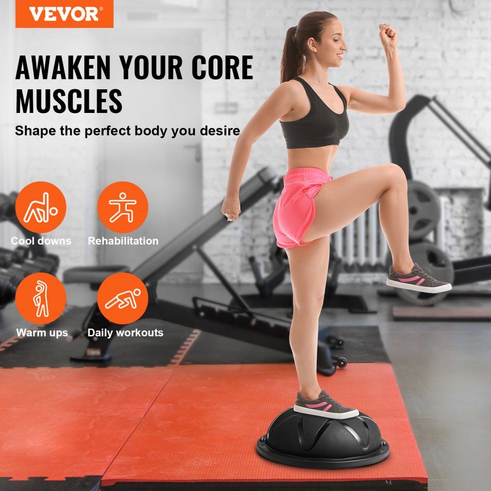 Half Exercise Ball Trainer, 23" Balance Ball Trainer, 660lbs Load Capacity Stability Ball, Yoga Ball with Resistance Bands and Pump, Strength Fitness Ball for Home Gym, Full Body Workout, Black