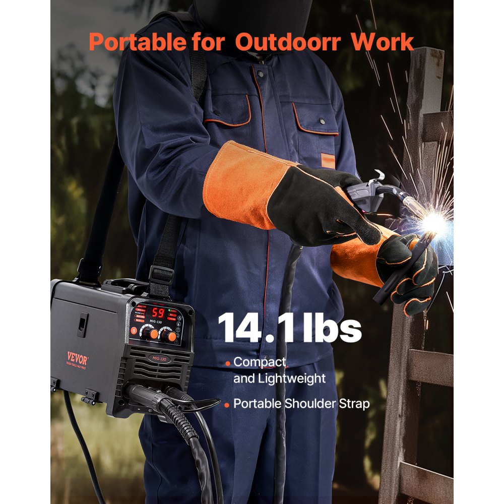 MIG Welder, 130A Synergic MIG Welding Machine, 3 in 1 Flux Core MIG/MMA/Lift TIG Multi-Process Welder, Welder with IGBT Inverter Technology and Digital Display Screen