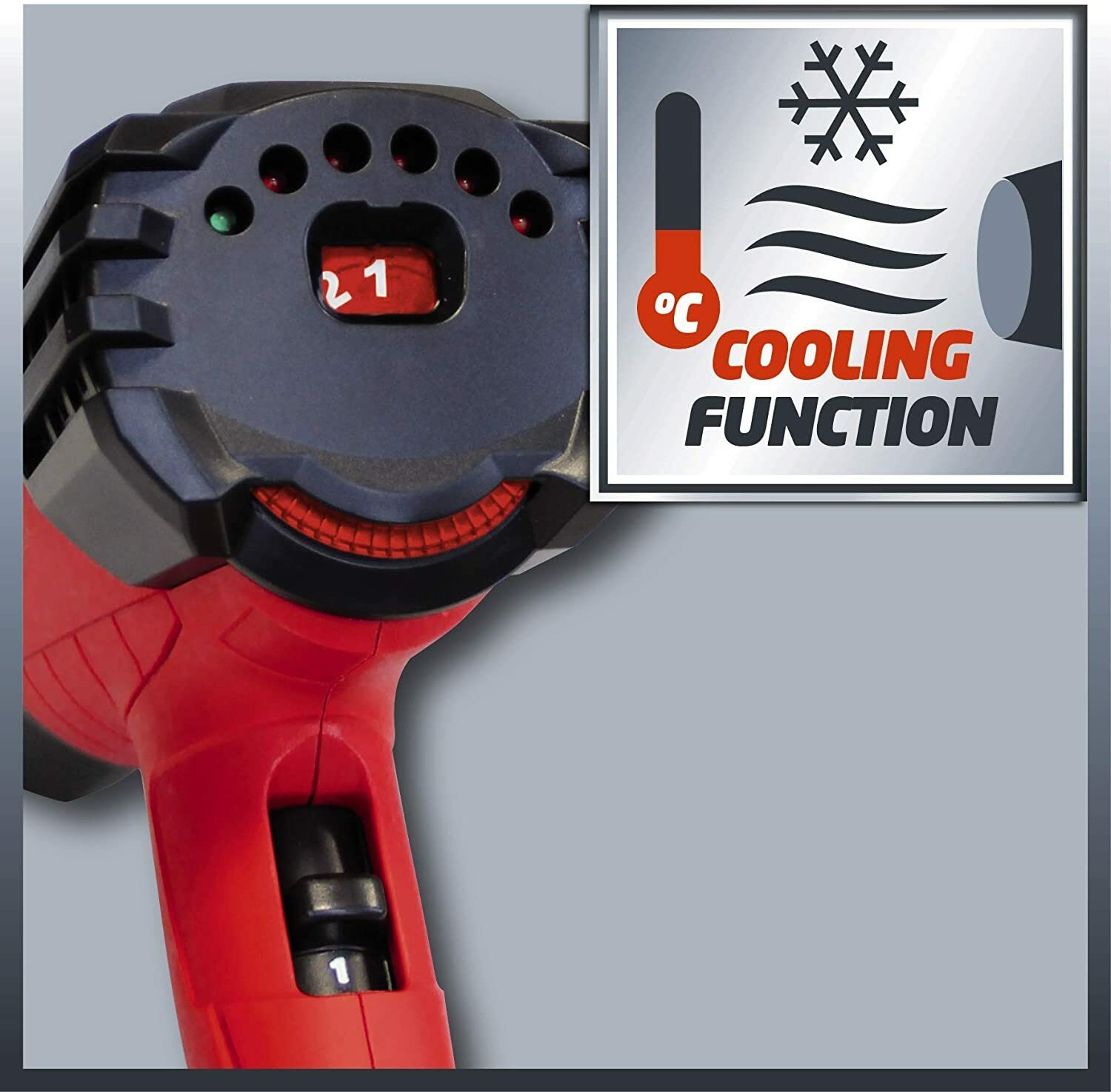 Einhell Heißluftpistole TE-HA 2000 E (2.000 W, 9 Temperaturstufen 50-550°, Luftmengenschalter, Kaltstufe, inklusive umfangreichem Düsenzubehör und Koffer)