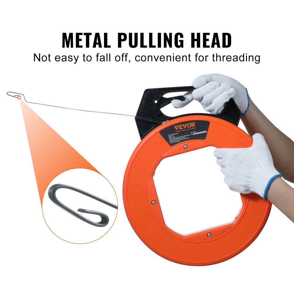 Cable pulling aid 73.2 m High-quality cable pulling cable made of high manganese steel including cotton gloves. Pull wire for empty pipes with break-proof cable [3mm] Tension spring pulling aid