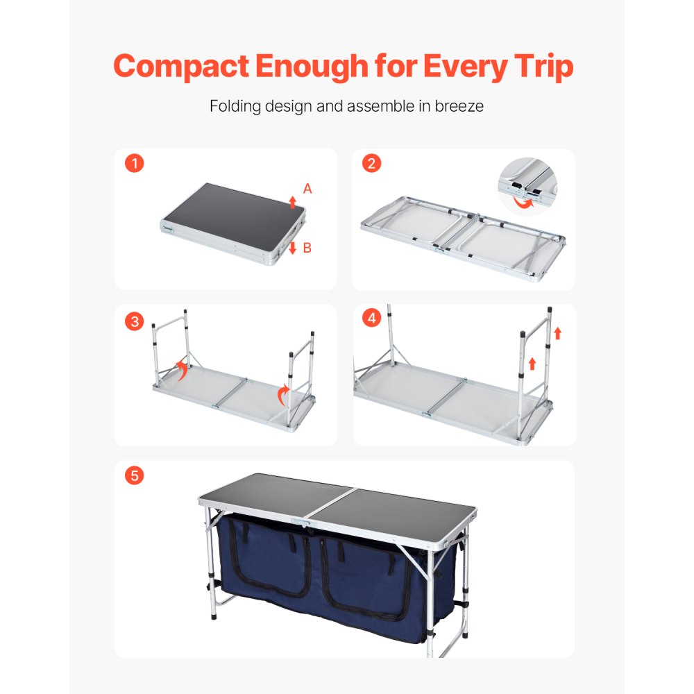 Camping-Küchentisch, klappbarer Kochtisch, Outdoor, 3-fach höhenverstellbar, tragbare Kochstation aus Aluminium mit Organizer und Tragegriff, für Grillparty, Picknick, Wohnmobil-Reise, blau Camping-Küchentisch, klappbarer Kochtisch, Outdoor, 3-fach höhenverstellbar, tragbare Kochstation aus Aluminium mit Organizer und Tragegriff, für Grillparty, Picknick, Wohnmobil-Reise, blau