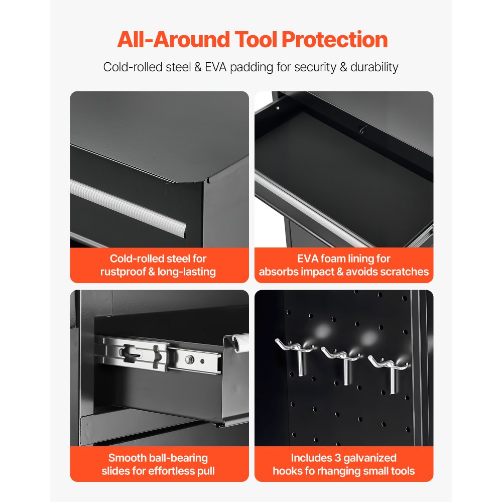Werkplaatswagen, 2-in-1 design gereedschapswagen met 5 laden en uitneembare metalen gereedschapskist, sluitstang, beschermende voering en gereedschapsrek, garage-organizer voor magazijn, werkplaats Werkplaatswagen, 2-in-1 design gereedschapswagen met 5 laden en uitneembare metalen gereedschapskist, sluitstang, beschermende voering en gereedschapsrek, garage-organizer voor magazijn, werkplaats