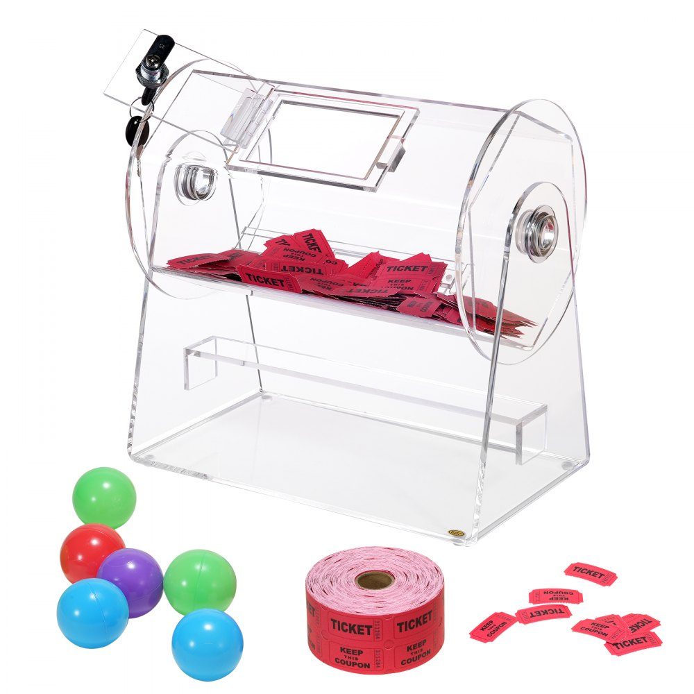 Lotto drum Glückskind 2500 tickets or 100 raffle balls capacity, professional lottery rotating cage with 2 keys, transparent lottery turntable, lottery box for lottery games