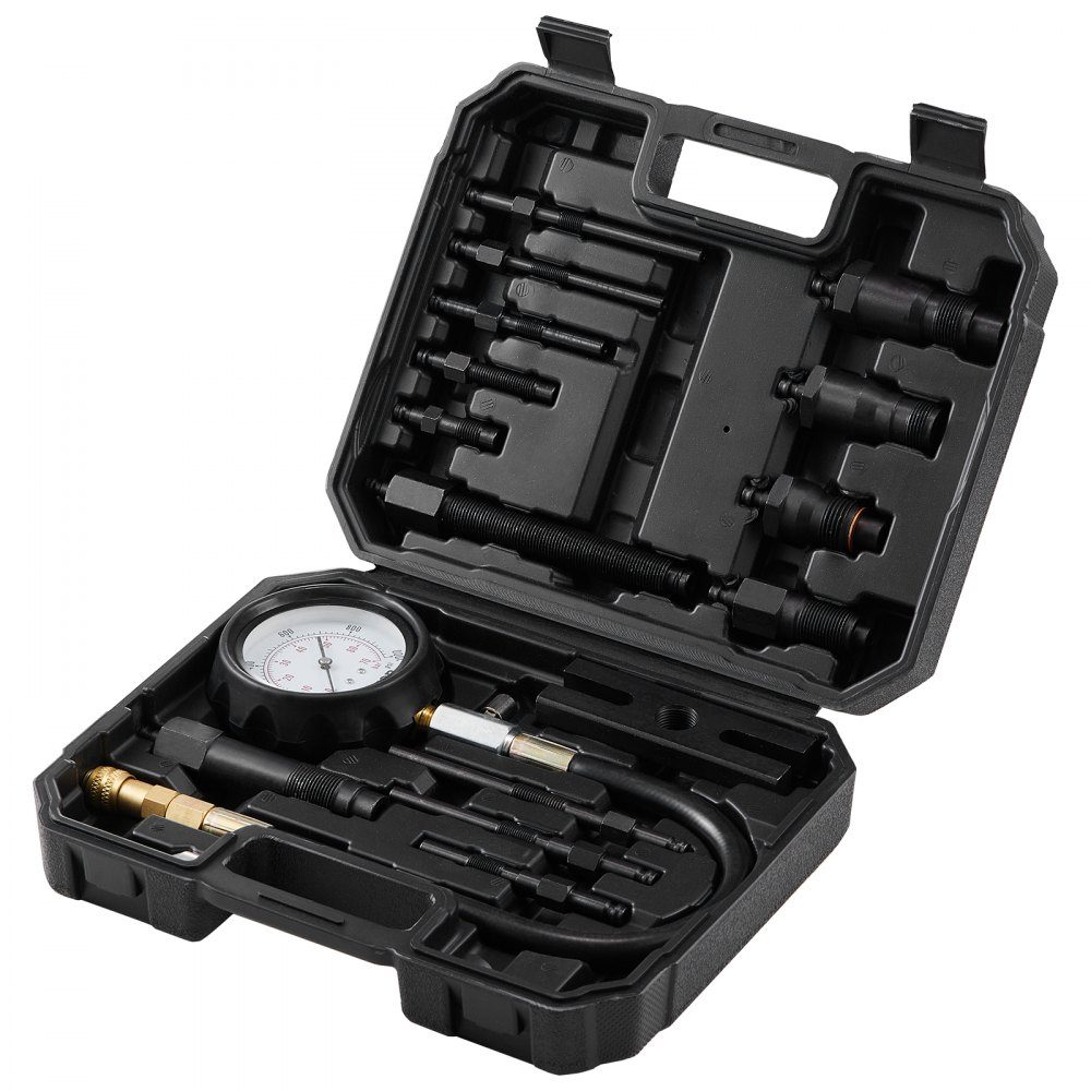 Manomètre de compression testeur de compression testeur de compression manomètre de compression avec un manomètre de 80 mm 0-1000 PSI et un manomètre de compression 0-70 bar incl. 4x adaptateurs
