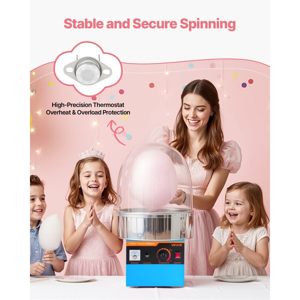 Machine à barbe à papa électrique 1000 W, machine à barbe à papa avec couvercle, bol en acier inoxydable et cuillère à sucre, idéale pour le carnaval, les anniversaires, les fêtes de famille, machine à barbe à papa professionnelle bleue