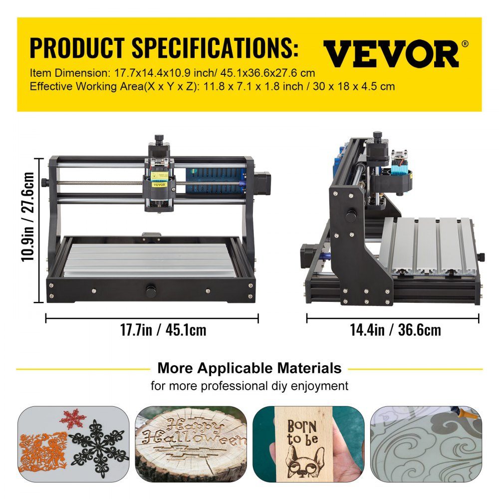 2500mW CNC 3018 DIY Machine de gravure Pro 300x180x45mm Machine de gravure 3 axes Mini graveur avec carte de commande GRBL et contrôleur hors ligne