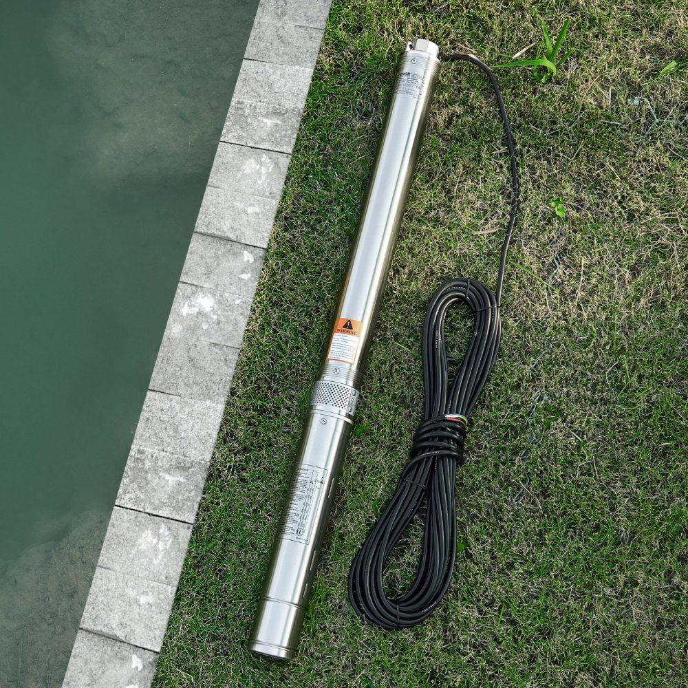 Deep well pump, 910W input power, 100L/min flow, 53m head, with 20m cable, external control box, stainless steel water pump, for industrial irrigation and home use, IP68
