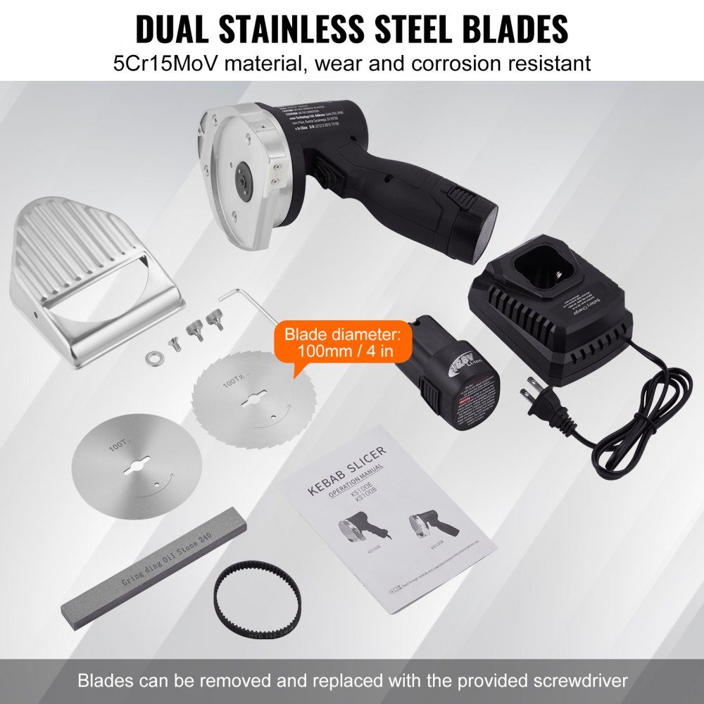 Donner Cutter 80 W Kebab Cutter, couteau électrique sans fil Gyros, couteau turc Shawarma Doner 0-8 mm d'épaisseur réglable, coupe-kebab commercial avec lames de 100 mm noir