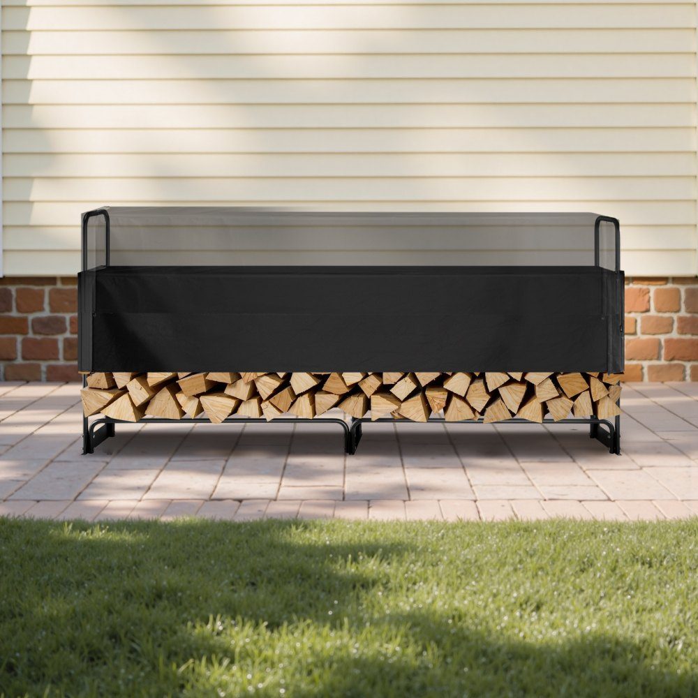 Brennholzregal aus Metall, 259 x 36 x 117 cm, Brennholzregal, Stahlrahmen, pulverbeschichteter Brennholzunterstand, 300 kg mit wasserdichter Abdeckung, Stapelhilfe, Holzunterstand für Veranda, Garten, Terrasse, Hof