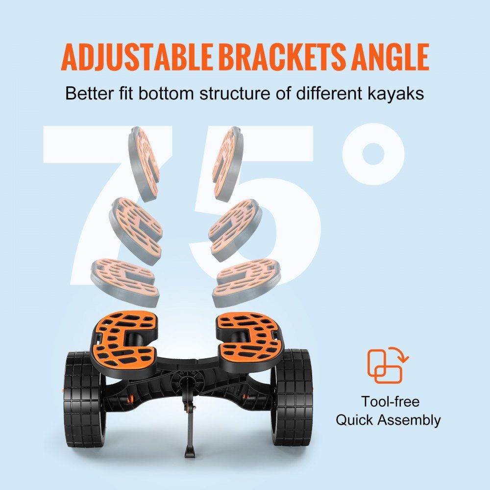 Kayak Cart, Aluminum Alloy Canoe Cart, 655 x 305 x 310mm, Load 145kg, Double Strap Design, Accessories for Boat Cart, Kayak, Canoe, Transport Cart, Trolley, Surf Cart, Boat Trailer, Folding Boat