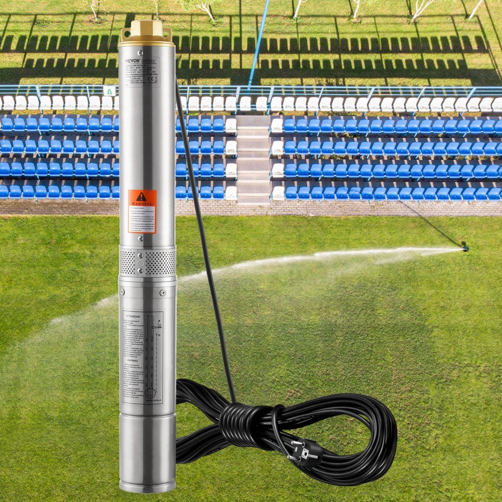 Tiefbrunnen-Tauchpumpe, 370 W, 230 V, 50 Hz, 5,3 m3/h max. Durchfluss, 50 m max. Förderhöhe, mit 9,1 m Stromkabel, Edelstahl-Wasserpumpen für industrielle Bewässerung und Heimgebrauch, Wasserschutzklasse IP68