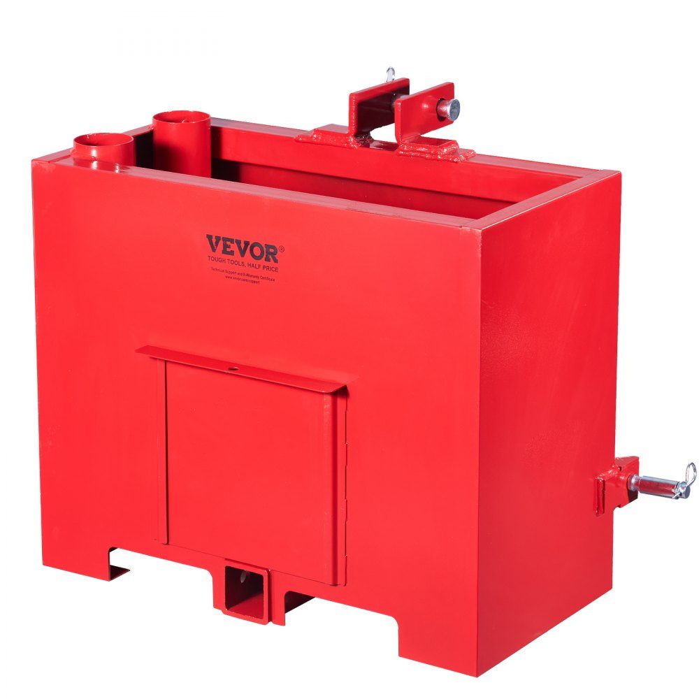 Trailer hitch ballast, 3-point tractor ballast box category 1 with a load capacity of 363 kg, for 5.6 cm trailer hitch, steel large capacity loader attachment with sliding door, red