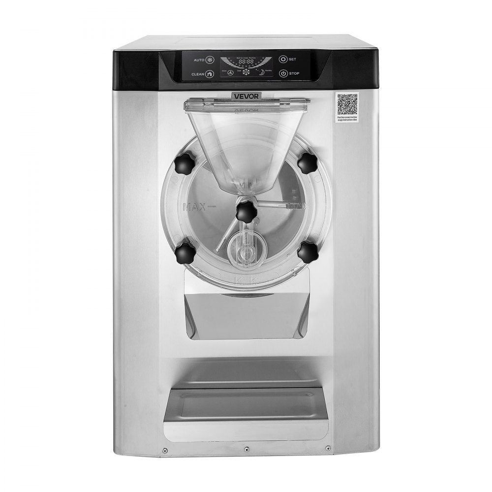 Commerciële ijsmachine, ijsmachine, 2000W, 12-20L/H, gelato-machine op aanrecht met 6L roestvrijstalen (304) container en zelfreinigend LED-bedieningspaneel voor snackbars, restaurants, zilver