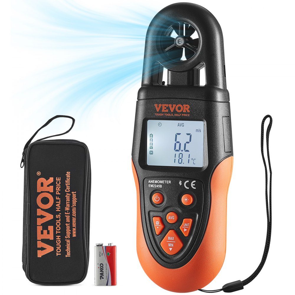 Anemometer 78,4 MPH Luftgeschwindigkeitsmesser 191 x 67 x 43 mm Anemometer IP44 Windmesser Windstärkemesser MAX/MIN/AVG/CU Windgeschwindigkeitsdaten Bluetooth-Geschwindigkeitsmesser