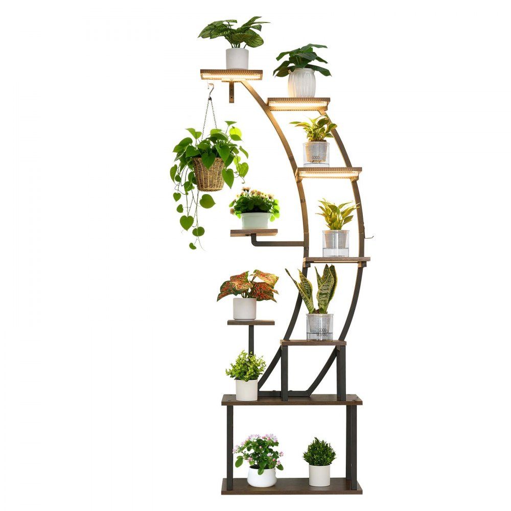 Plantenstandaard met groeilicht, 9-laags bloementrappen, metalen bloemenstandaard, 3 timers en 10 helderheidsniveaus, bloemenplank voor woonkamer- en balkondecoratie, 62 x 28 x 160 cm