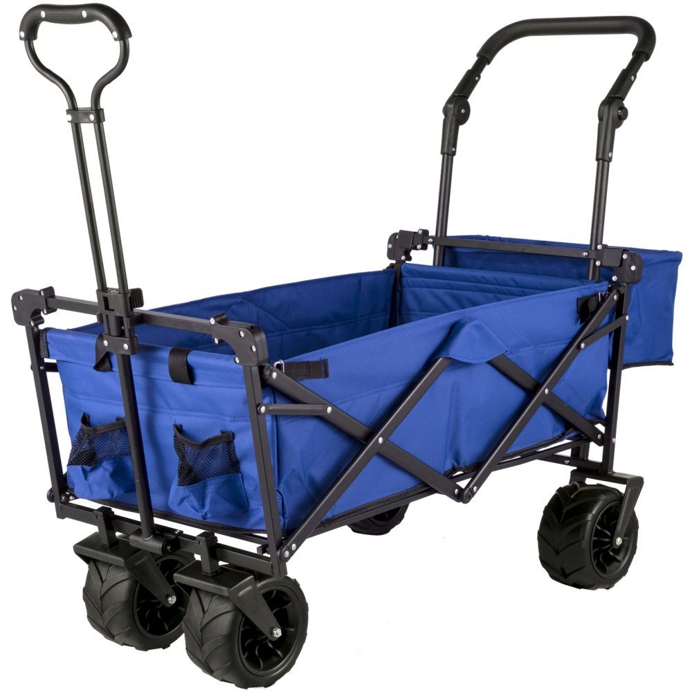 Bollerwagen klappbar 92,7 x 54,3 x 98,5 cm, Bollerwagen klappbar 100 kg, blaues Bollerwagendach, Luftreifen 600D Oxford Polyester, klappbarer Bollerwagen mit 2 Klettbändern, für Outdoor-Aktivitäten