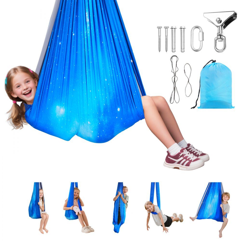 Aerial Yoga hangmatset Dubbellaags stof Aerial Yoga Swing Luchtvliegende Yoga Swing met 360° draaibare ophanging en O-sling en maximaal draagvermogen van 300 lbs Hangende schommels Blauw