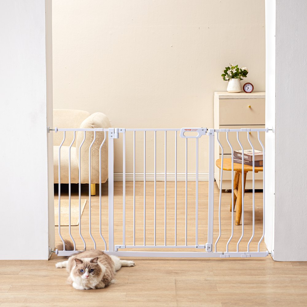 Door gate, barrier gate, stair gate, 749-1346 mm width range, child gate, pet gate, stair gate, swing gates on both sides, 762 mm height, white baby gate without drilling