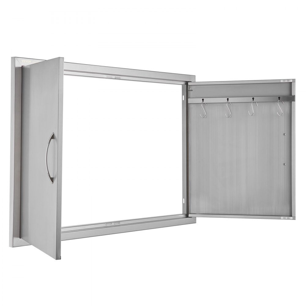 Grill Access Door 990x660mm Double Outdoor Kitchen Door Flush Mount Stainless Steel Door Vertical Wall Door with Handles and Hooks for Grill Island Grill Station Outdoor Cabinet