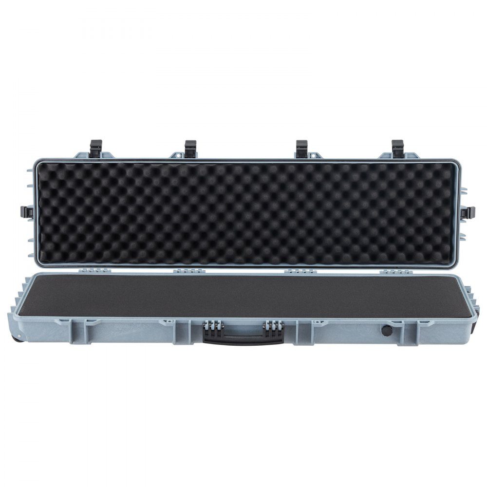 Waffenkoffer mit Hartschale für Langwaffen, abschließbarer Waffenkoffer mit vorgeschnittenem Schaumstoff, Langwaffenkoffer, Waffenaufbewahrung, rollbar, IP67 wasserdicht, 138 x 38,5 x 16,5 cm grau