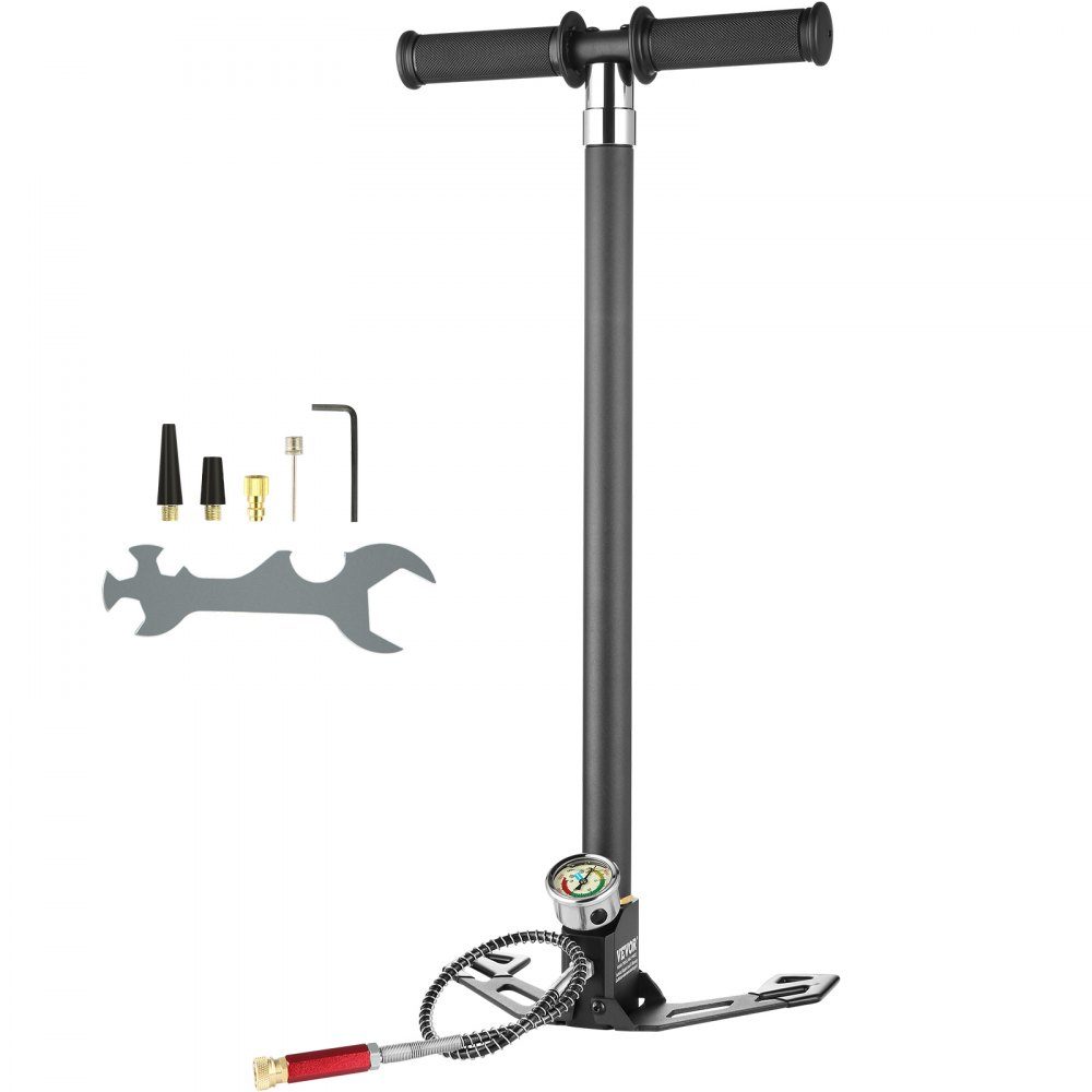 PCP-Handpumpe, 4-stufig, 30 MPa, 4500 PSI, Hochdruck-PCP-Luftgewehr-Füllstangenpumpe mit Öl-Feuchtigkeitsfilter, Manometer, Edelstahl, für Luftgewehre, Tauchflaschen, Paintball-Füllreifen