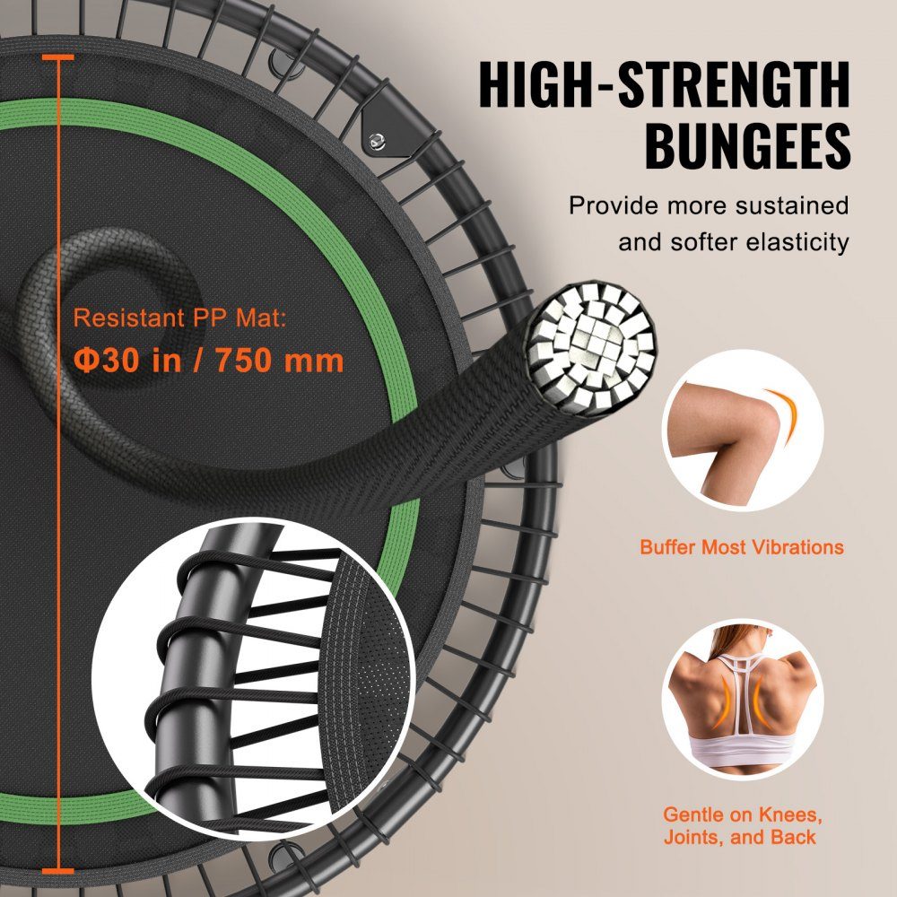 Mini trampoline pliable fitness rebondeur 1027 mm, trampoline d'entraînement résilient 150 kg, trampoline de sport rebondeur mini trampoline trampoline de jardin avec poignée en mousse réglable en hauteur sur 4 niveaux