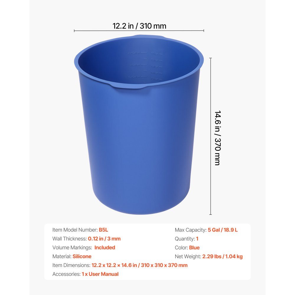 Bucket Liner 6L Silicone Concrete Mixer Bucket Liner Reusable for Mixing Thin Set Mortar, Paint, Concrete and Epoxy Resin Food Grade Bucket Liner Blue