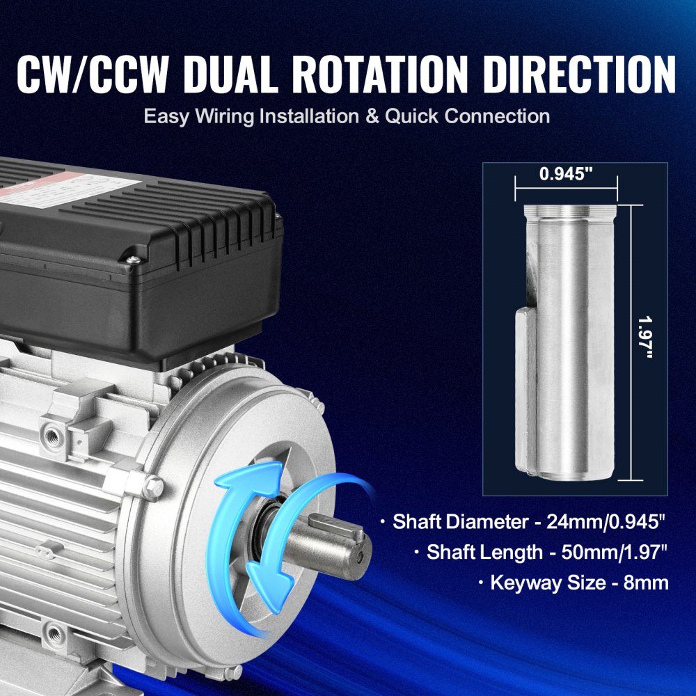 1,1 kW Elektromotor 2800 U/min AC 220–240 V 7,1 A 90S B3 Rahmen Luftkompressormotor einphasig 24 mm Keilwelle Rechts-/Linksdrehung für landwirtschaftliche Maschinen und allgemeine Geräte