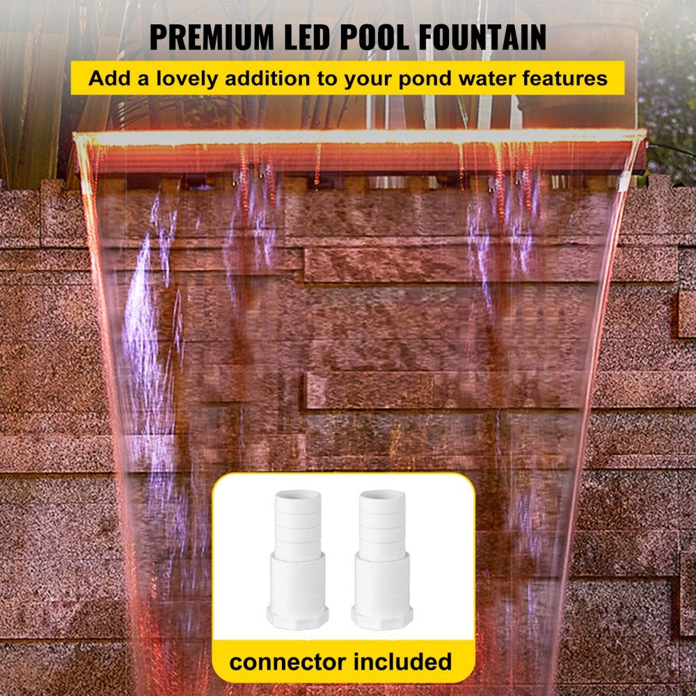 Waterfall 92 x 8 x 21 cm, pond waterfall made of acrylic material, waterfall and stream sets 8 m power cable for garden wall, wall gabion pond fountain colorful stripes, water fountain for pool