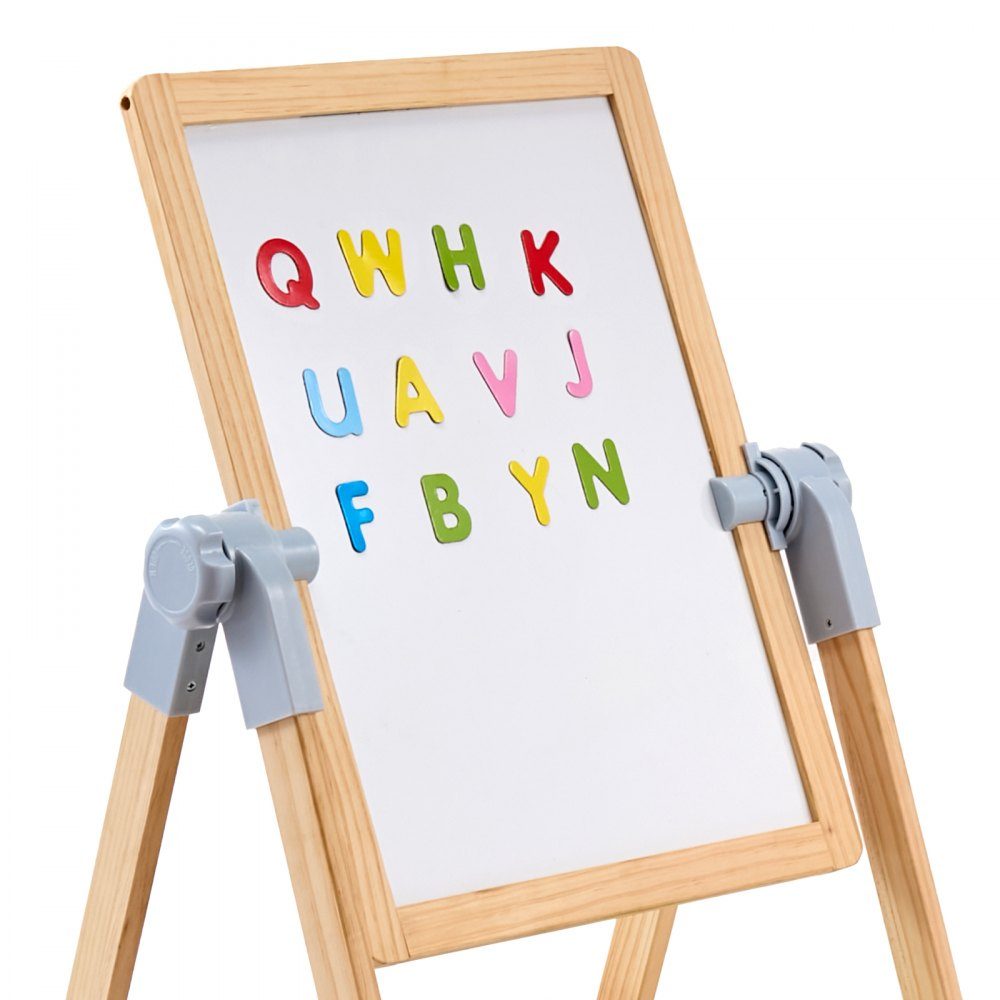 Kunststaffelei für Kinder, 2-in-1-Kunststaffelei aus Holz, doppelseitig mit magnetischem Whiteboard und Kreidetafel, verstellbares, stehendes, drehbares, klappbares Zeichenbrett mit Malzubehör für Jungen und Mädchen