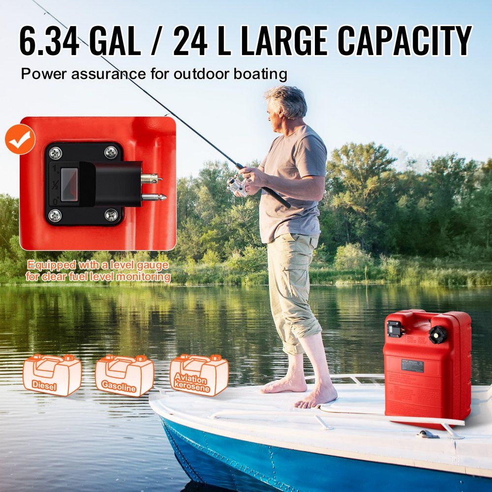 Marine Fuel Tank 24L Portable Outboard Motorboat Tank Plastic Outboard Marine Boat Fuel Tank with Hose Easy to Carry for Yacht Fishing Boat Deck Boat Red